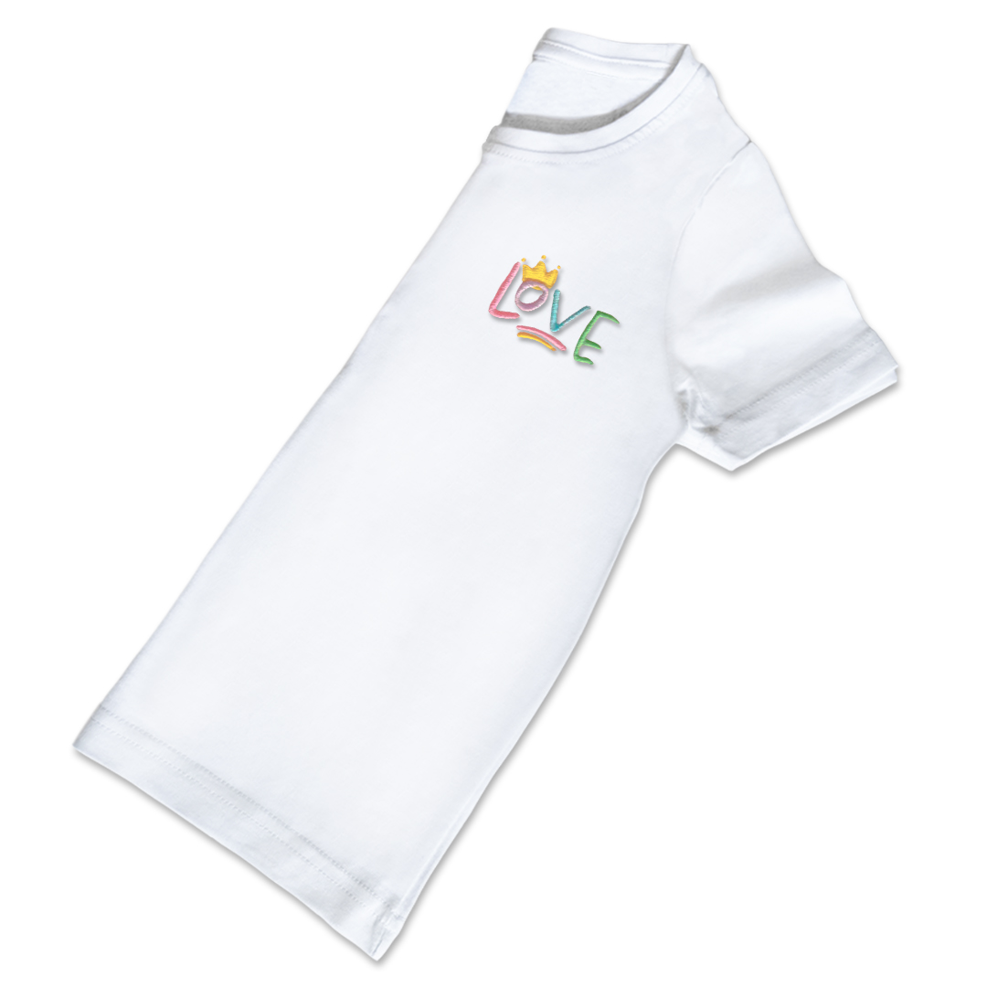 Organic Kids LOVE T Shirt - Pastel Embroidery