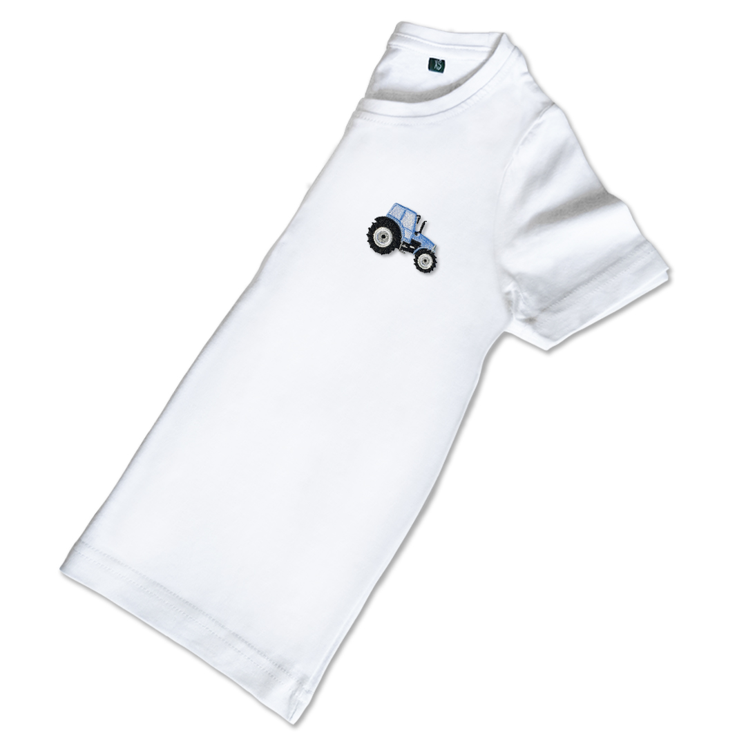 Baby Kids Organic Tractor T Shirt - Pale Blue Embroidery