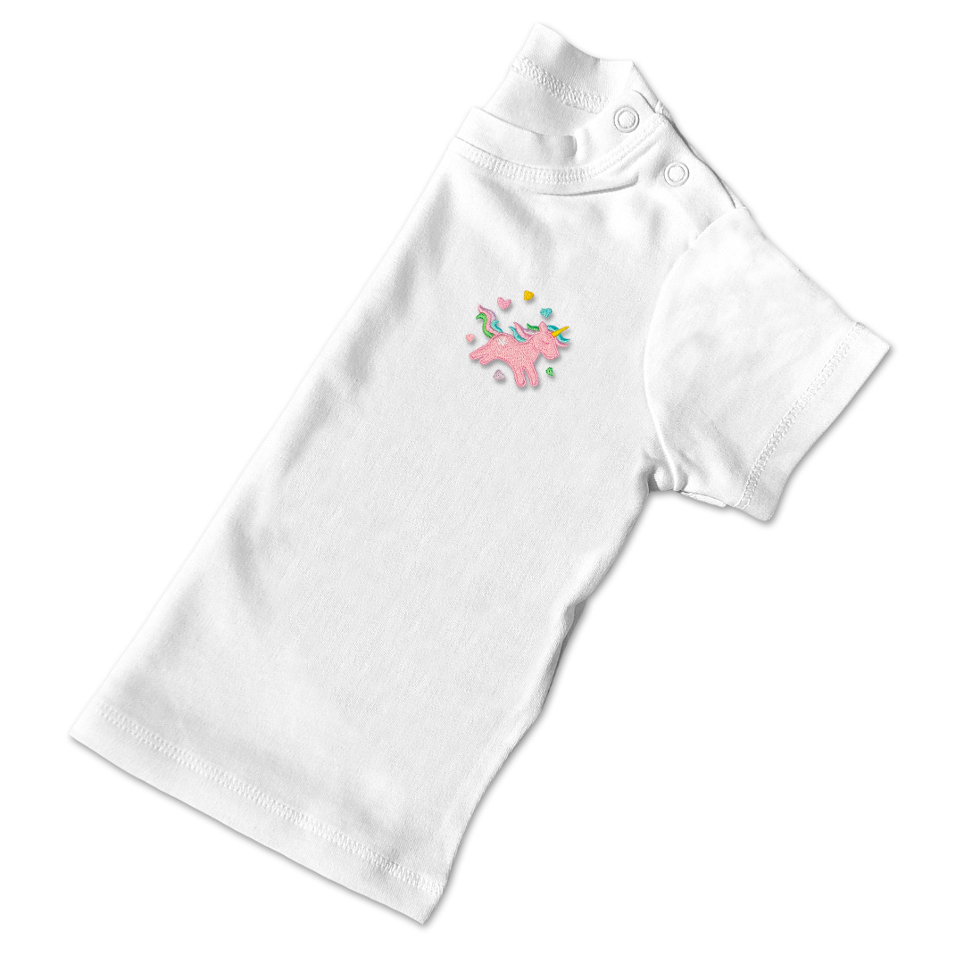 Baby Girls Unicorn T Shirt - Blush Pink Embroidery