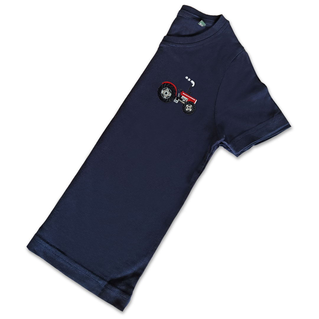 Organic Kids Vintage Tractor T Shirt - Red Embroidery