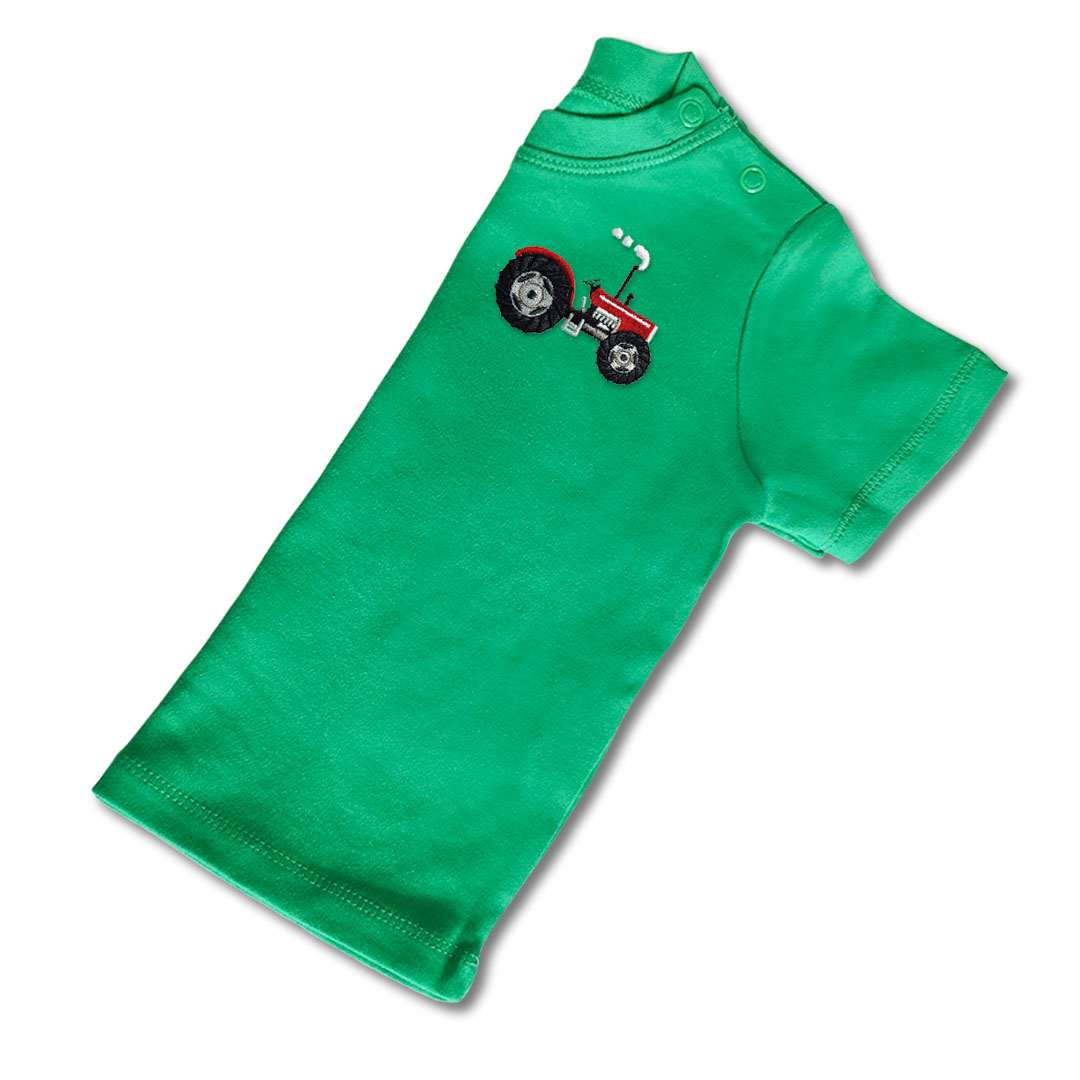 Baby Kids Organic Vintage Tractor T Shirt - Red Embroidery
