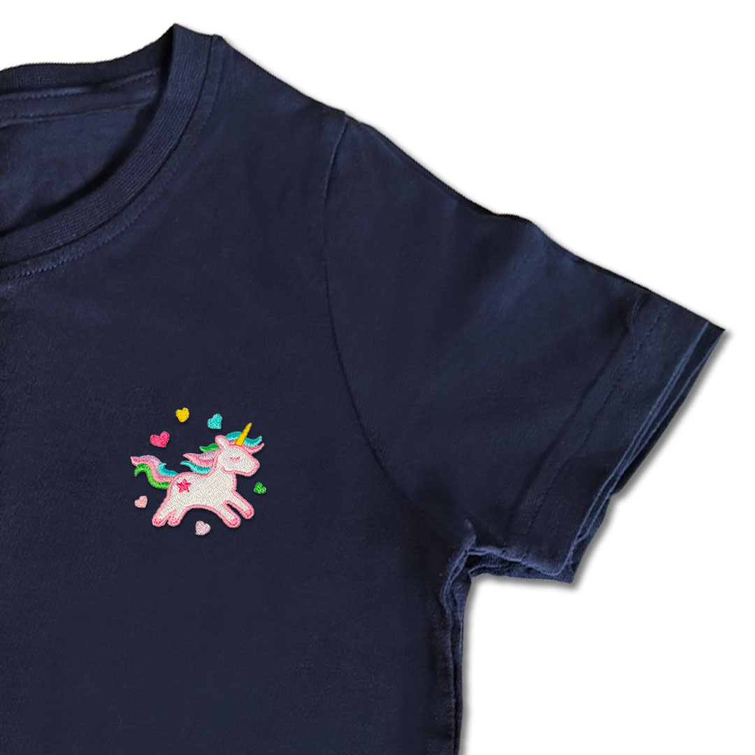 Organic Kids Unicorn T Shirt - White Embroidery