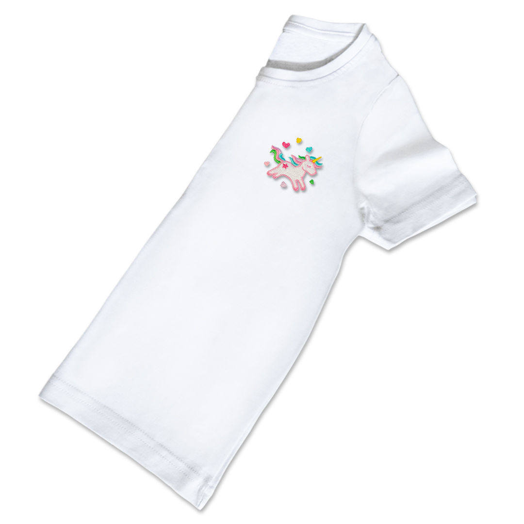 Organic Kids Unicorn T Shirt - White Embroidery