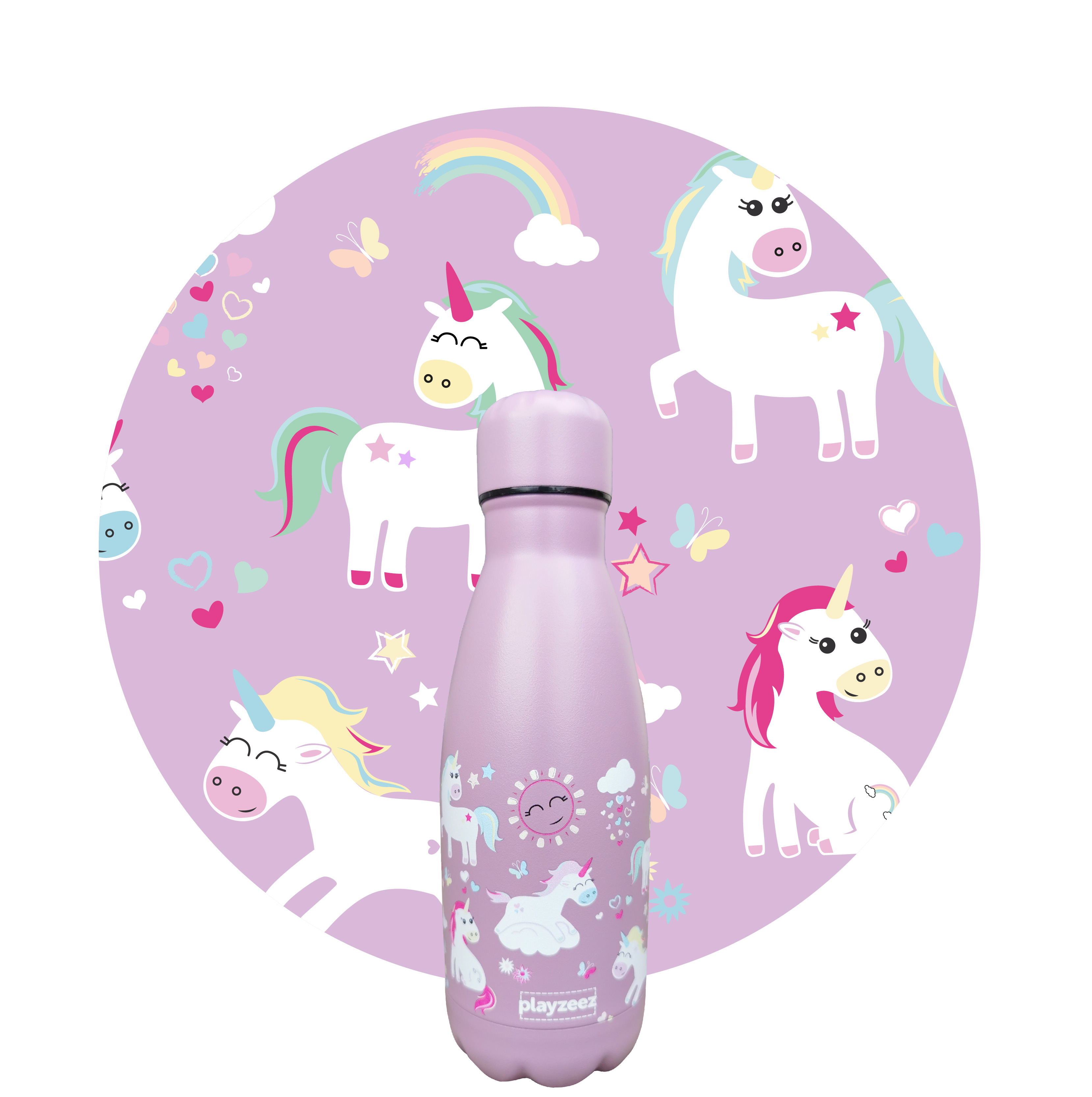 Girls Purple Unicorn Water Bottle 350ml