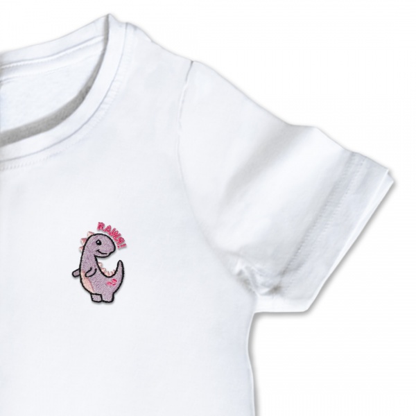 Organic Kids Dinosaur T Shirt - Lilac Embroidery