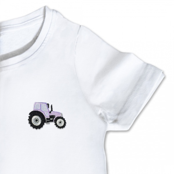 Organic Kids Tractor T Shirt - Lilac Embroidery