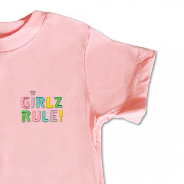 Organic Kids GIRLZ RULE T Shirt - Pastel Embroidery