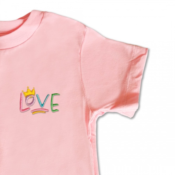 Organic Kids LOVE T Shirt - Pastel Embroidery