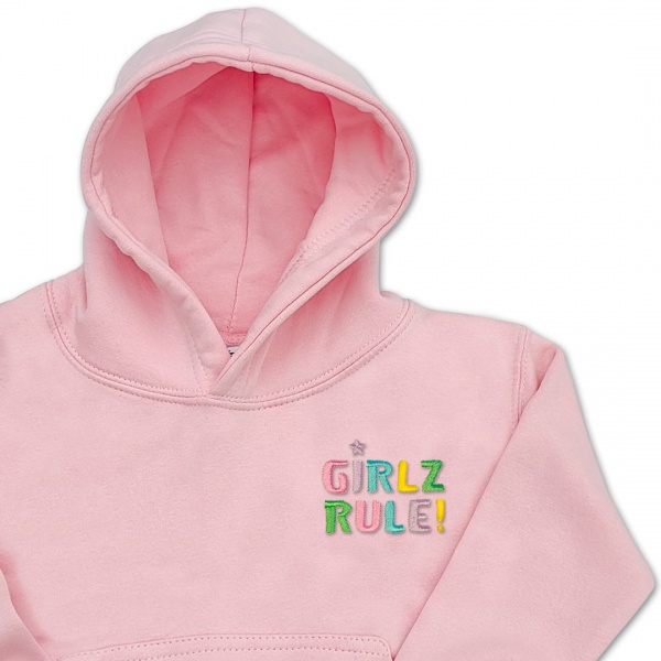 Girls Organic Hoodie - 'GIRLZ RULE!' Embroidery