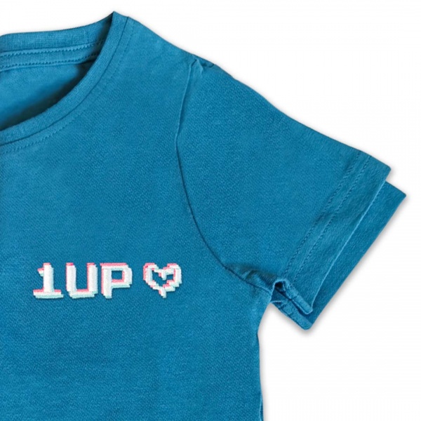 Organic Kids Gaming T Shirt - 'One Up' Embroidery