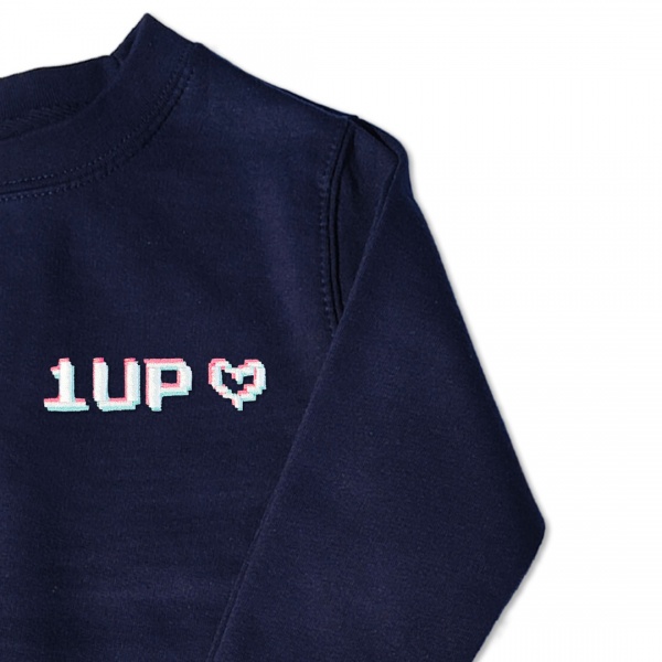 Kids Gaming 1 Up Jumper - White Embroidery