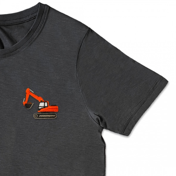 Organic Kids Digger T Shirt - Orange Embroidery