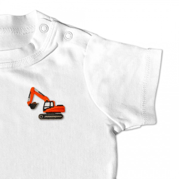 Baby Boys Digger T Shirt - Orange Embroidery