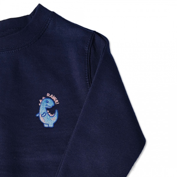 Girls Dinosaur Jumper - Sky Blue Embroidery