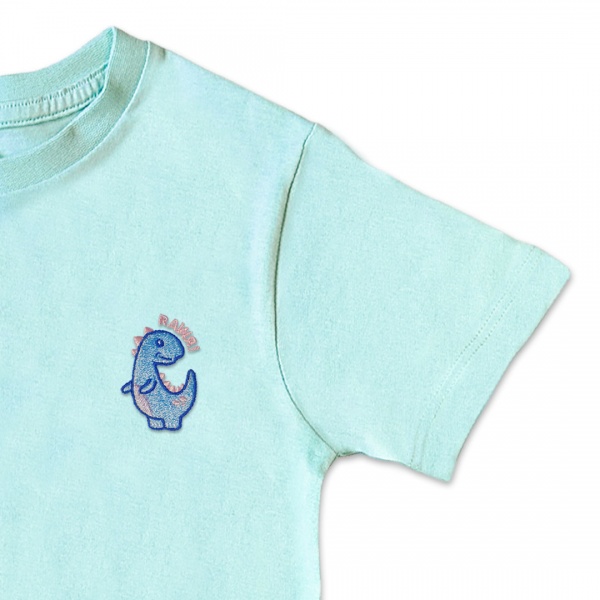 Organic Kids Dinosaur T Shirt - Pale Blue Embroidery