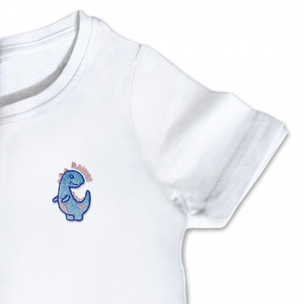 Baby Girls Dinosaur T-Shirt - Pale Blue Embroidery