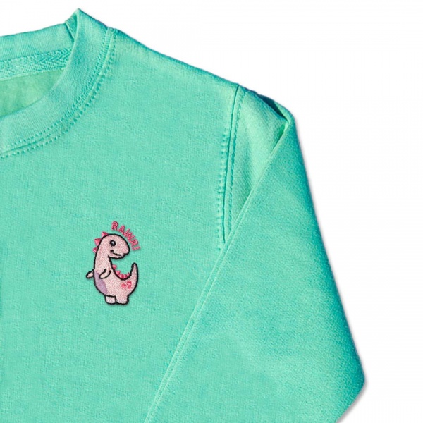 Girls Dinosaur Jumper - Blush Pink Embroidery