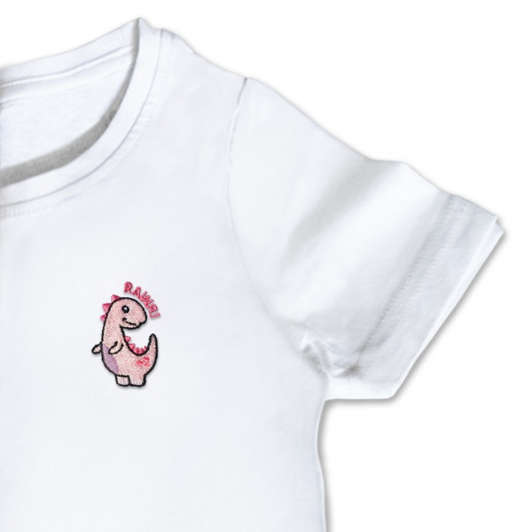 Organic Kids Dinosaur T Shirt - Pale Pink Embroidery