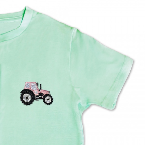 Organic Kids Tractor T Shirt - Blush Pink Embroidery