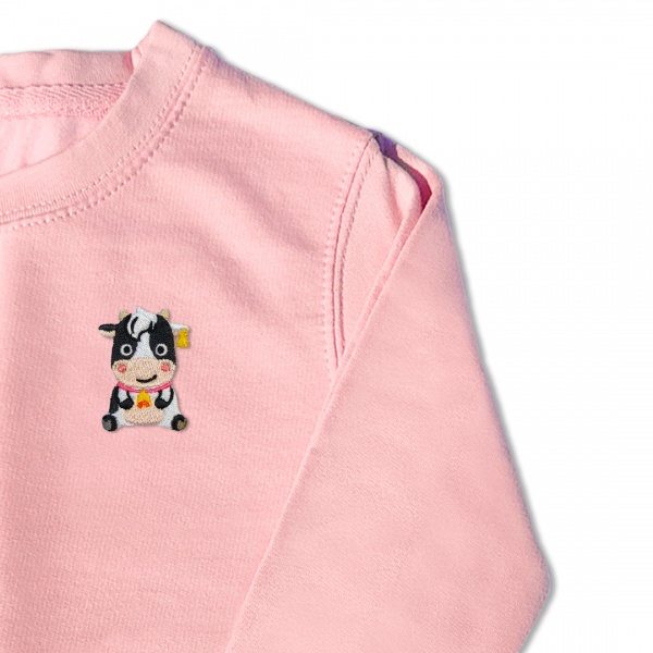 Girls Cow Jumper - Pink Embroidery