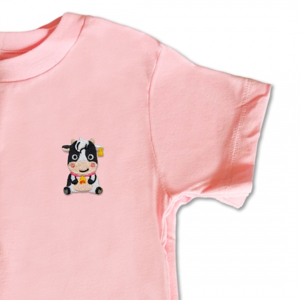 Organic Kids Cow T Shirt - Pink Embroidery