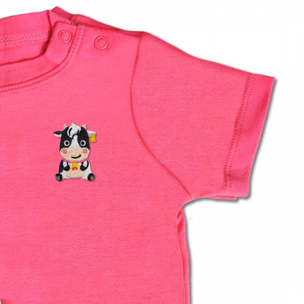 Baby Girls Organic Cow T Shirt - Pink Embroidery