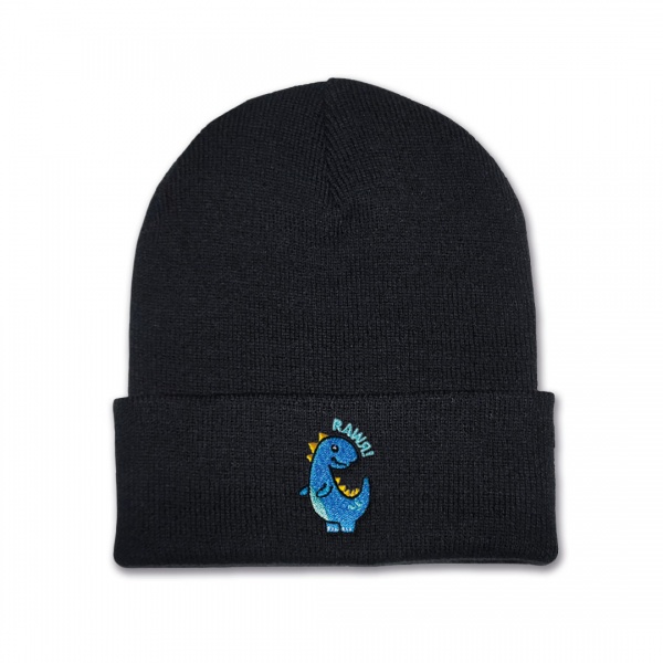 Kids Dinosaur Beanie Hat - Blue Embroidery