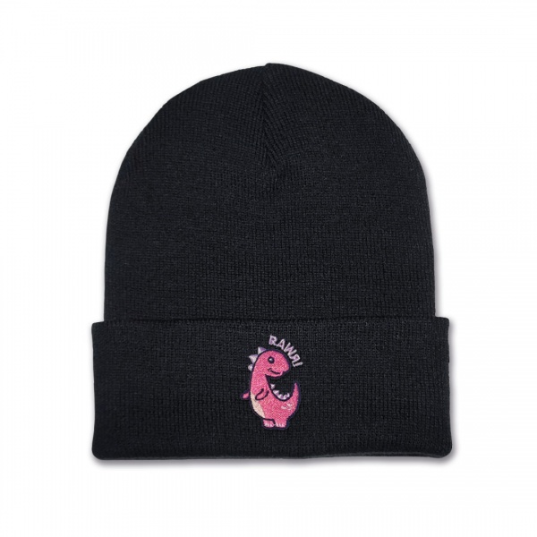 Kids Dinosaur Beanie Hat - Bright Pink Embroidery