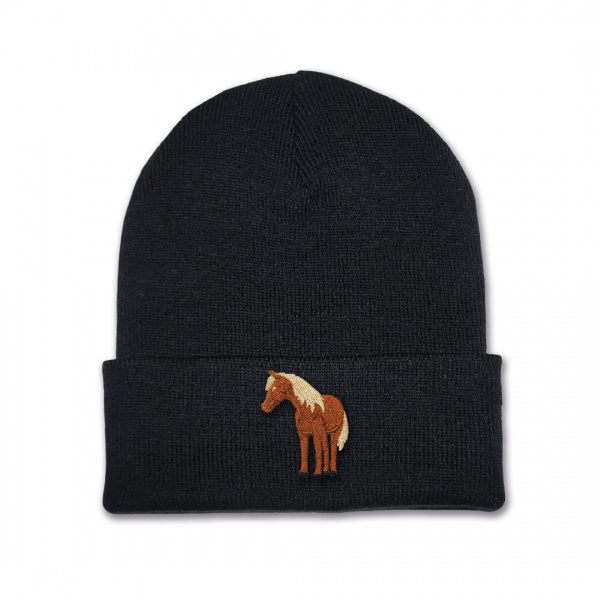 Kids Standing Horse Beanie Hat - Brown Embroidery