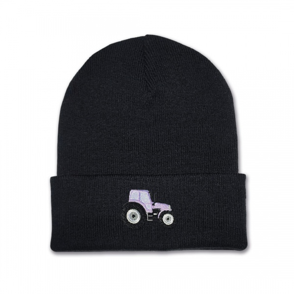 Kids Tractor Beanie Hat - Lilac Embroidery
