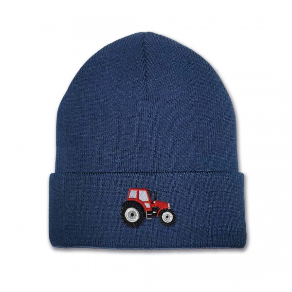 Kids Tractor Beanie Hat - Red Embroidery
