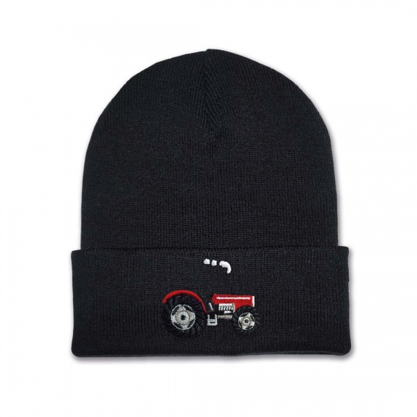 Kids Vintage Tractor Beanie Hat - Red Embroidery