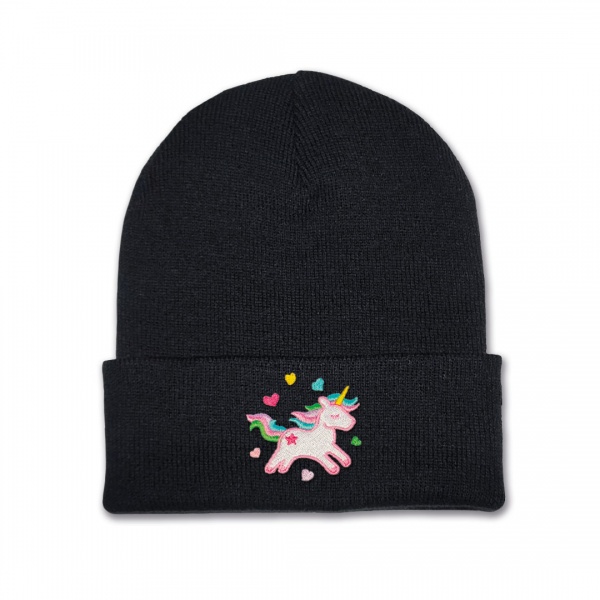 Girls Unicorn Beanie Hat - White Embroidery