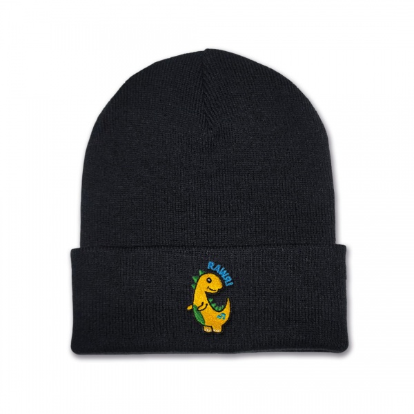 Kids Dinosaur Beanie Hat - Yellow Embroidery