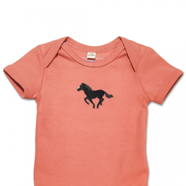 Organic Baby Body Suit - Running Black Horse Embroidery