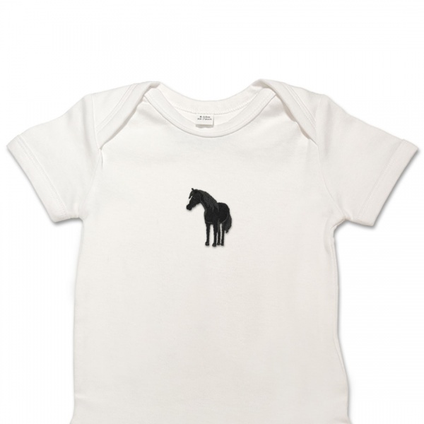 Organic Baby Body Suit - Black Horse Embroidery