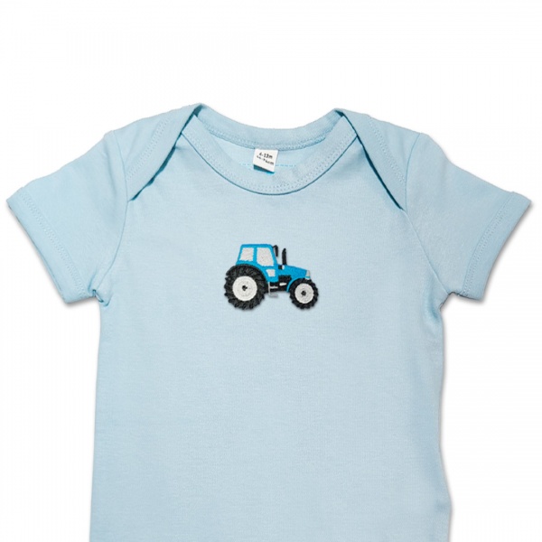 Organic Baby Body Suit - Blue Tractor Embroidery