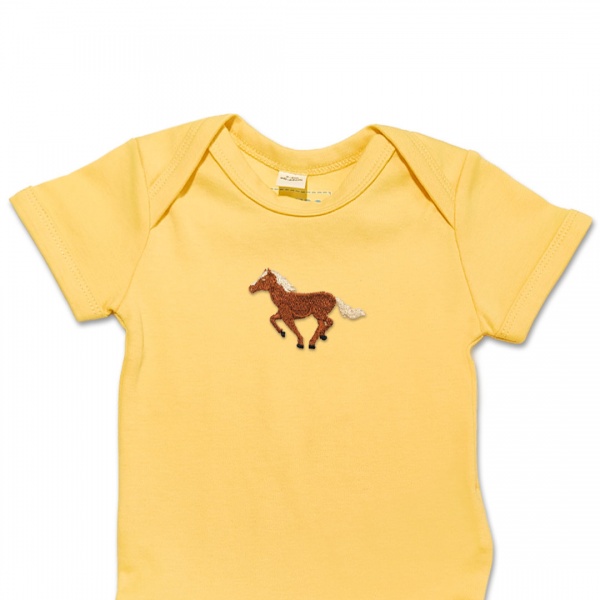 Organic Baby Body Suit - Running Brown Horse Embroidery