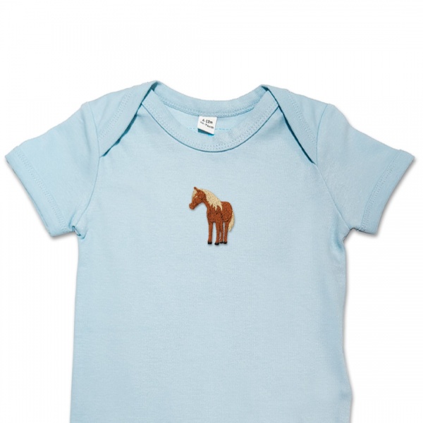 Organic Baby Body Suit - Brown Horse Embroidery