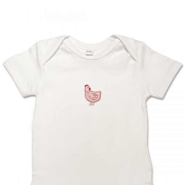 Organic Baby Body Suit - Chicken Embroidery No 1