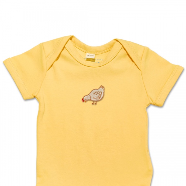 Organic Baby Body Suit - Chicken Embroidery No 2