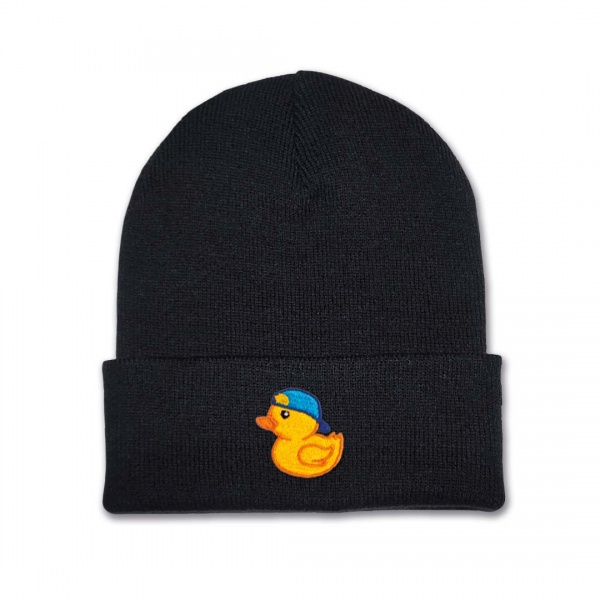 Kids Cool Duck Beanie Hat - Yellow Embroidery