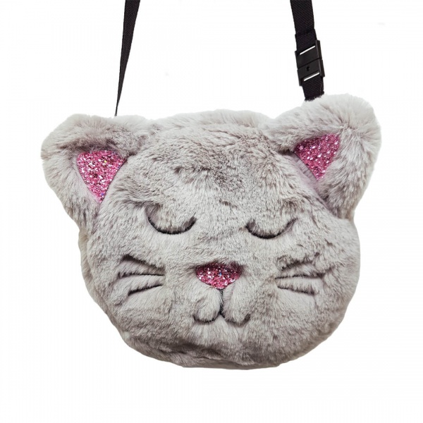 Playzeez Kids Grey Fur Cat Cross Body Bag