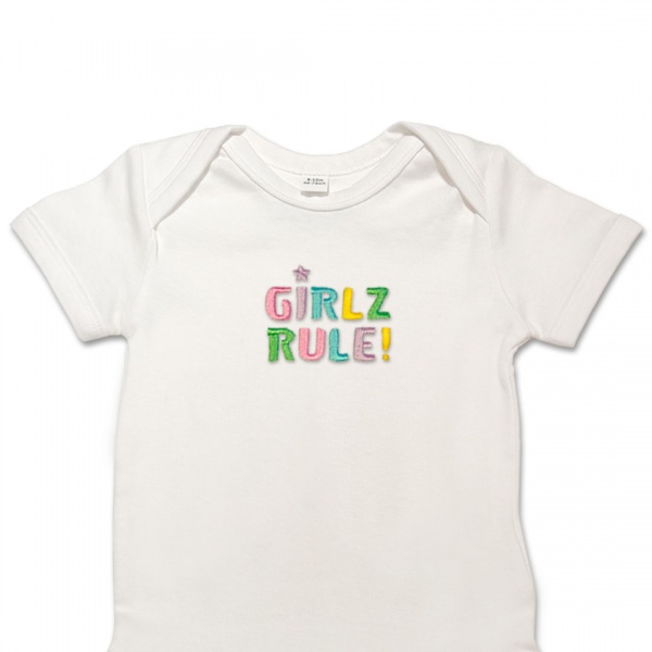 Organic Baby Body Suit - Girlz Rule Embroidery