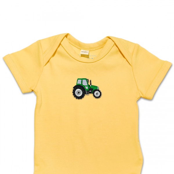 Organic Baby Body Suit - Green Tractor Embroidery