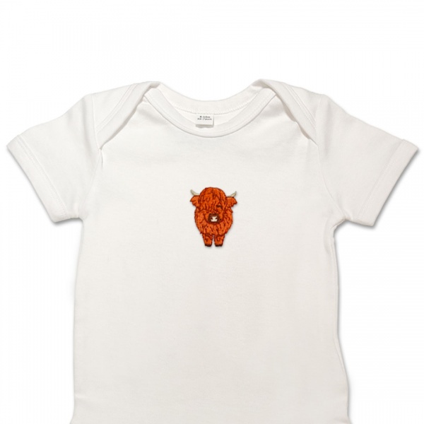 Organic Baby Body Suit - Highland Cow Embroidery