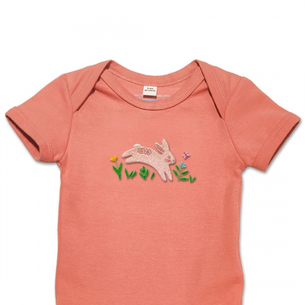 Organic Baby Body Suit - Leaping Bunny Embroidery