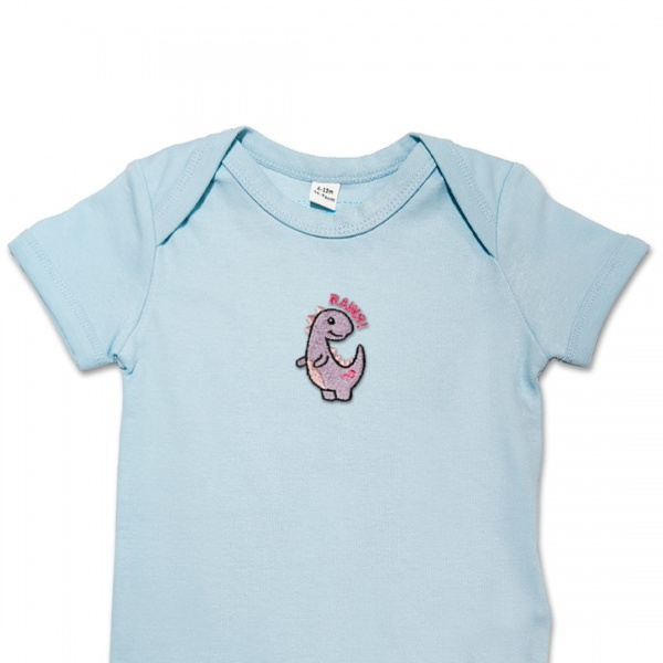 Organic Baby Body Suit - Lilac Dinosaur Embroidery