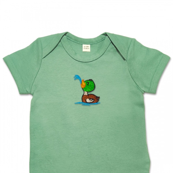 Organic Baby Body Suit - Mallard Duck Embroidery