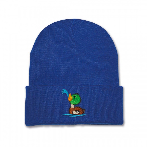 Kids Mallard Duck Beanie Hat - Green Embroidery